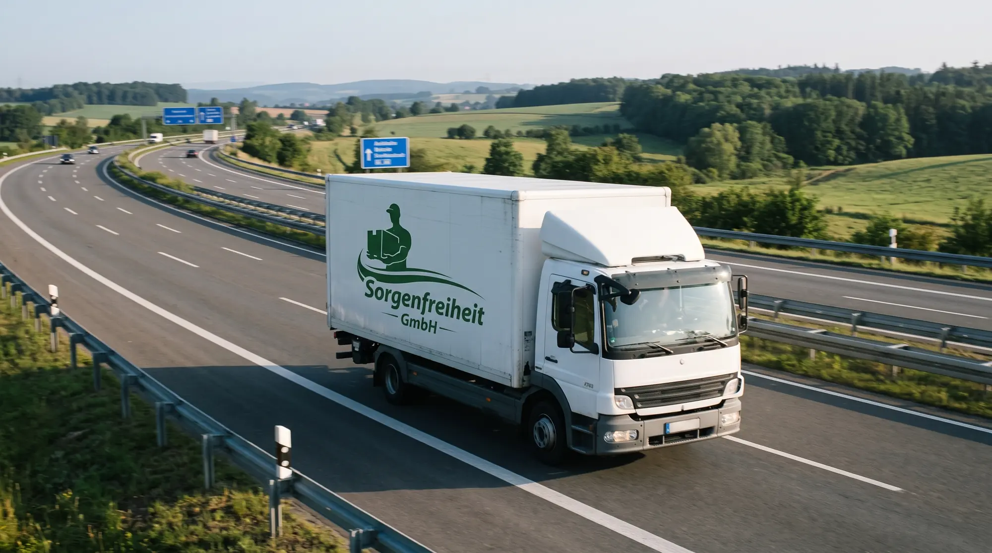 Fernumzug: LKW der Sorgenfreiheit GmbH auf der Autobahn