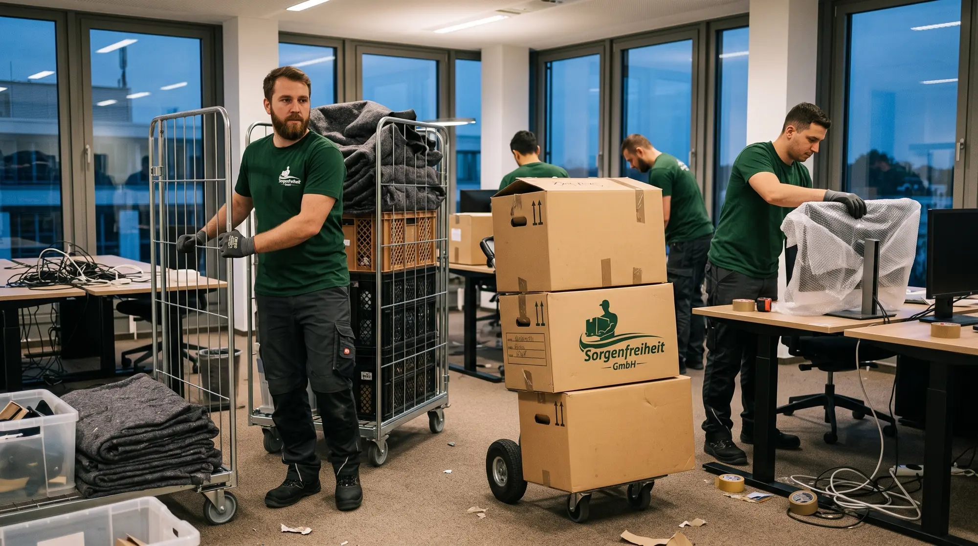 Büroumzug: Büroausstattung wird von der Sorgenfreiheit GmbH transportiert