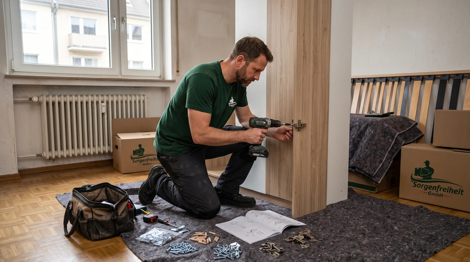 Möbelmontage: Kleiderschrank wird von der Sorgenfreiheit GmbH aufgebaut