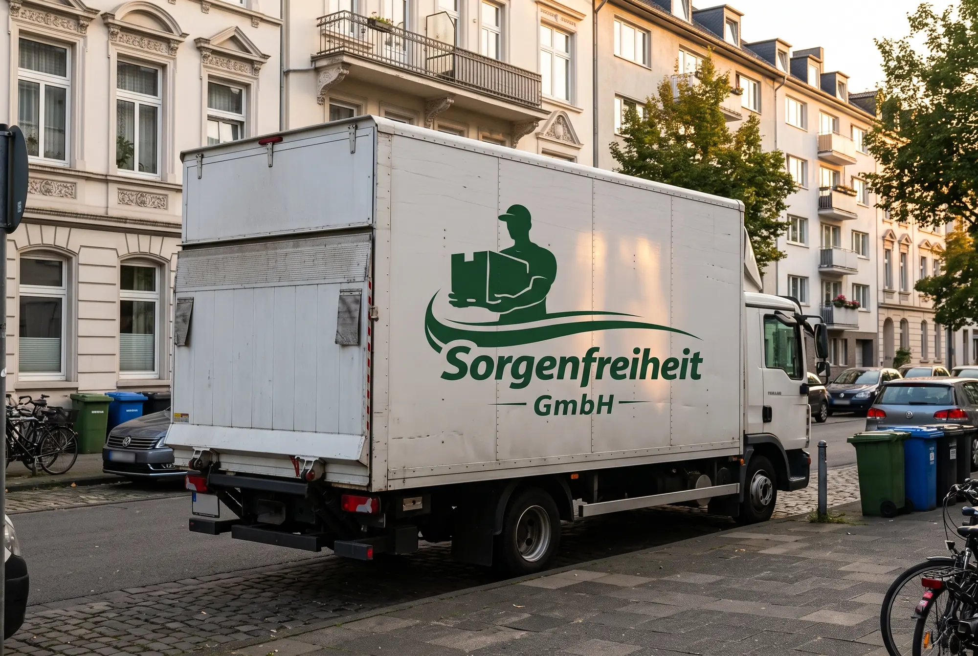 LKW der Sorgenfreiheit GmbH in einer Wohnstraße